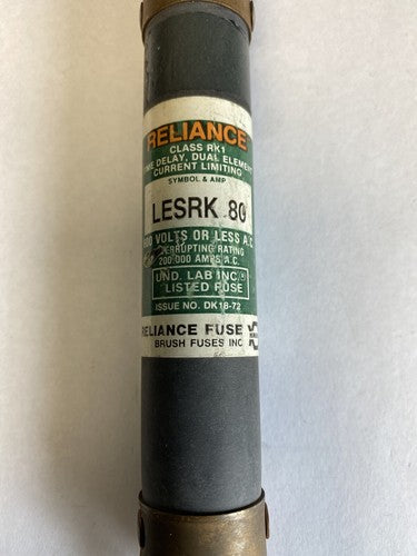 Reliance LESRK80 80A 600V Fuse "Lot of 2"1