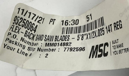 MSC 95250064 BACK BAND SAW BLADE 5'8"X1/2X.025 14T2