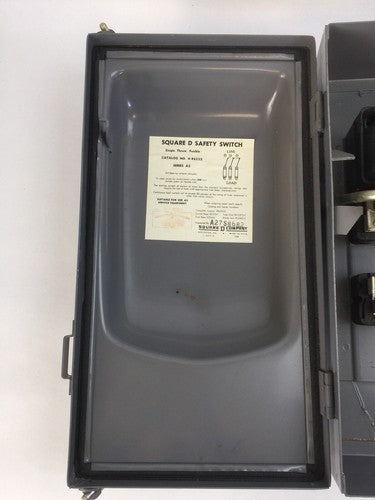 SQUARE D H86352 FUSIBLE SAFETY SWITCH SERIES A2 240VAC 60AMP 15HP 3 POLE7