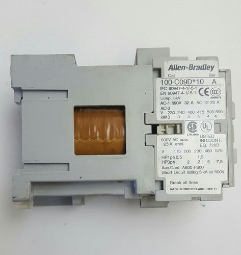 Allen-Bradley Contactor Cat# 100-C09D*10 600VAC 25A COIL 24VDC0