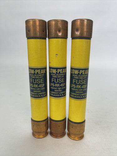 COOPER BUSSMANN LPS-RK-4SP LOW-PEAK DUAL ELEMENT FUSE 600VAC 300VDC (LOT OF 3)0