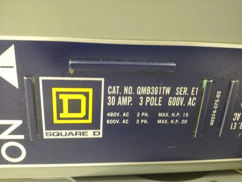 SQUARE D QMB361TW SERIES E1 FUSIBLE TWIN PANELBOARD SWITCH 30A 600V 3P 20HP2