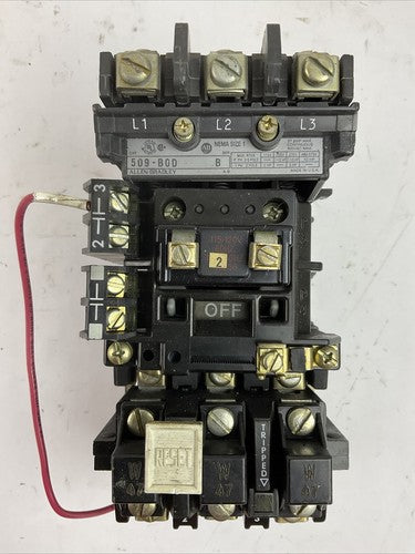 ALLEN BRADLEY 509-BOD SER B 600VAC 27A 10HP COIL 115-120V W47 HEATERS 509-B0D0