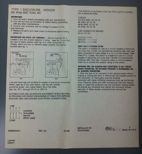 WESTINGHOUSE, HUN362, SAFETY SWITCH, 60A, 600V, 3P, TYPE 1 INDOOR ENCLOSURE, NEW3