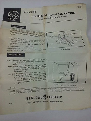 GE TNI62 MOD.1 INSULATED GROUNDABLE NEUTRAL 600V, 60A, NEMA 1& 3R (LOT OF 2)5