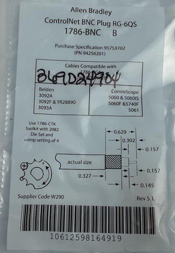 ALLEN BRADLEY 1786-BNC/B CONTROLNET BNC PLUG RG-6QS REV 5.1 ***LOTOF20***2