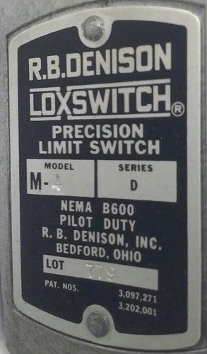 R.B.DENISON M4 SERIES D PRECISON LIMIT SWITCH, NEMA B600, 600V, 30A, MODEL M2
