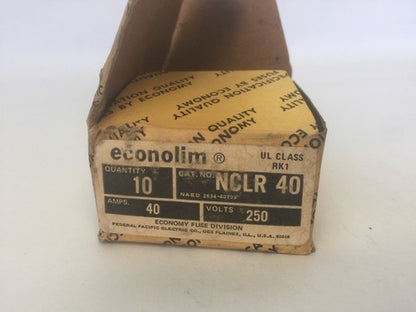 ECONOLIM NCLR 40 CURRENT LIMITING CLASS RK1 FUSE 40AMP 250VAC  (LOT OF 10)1