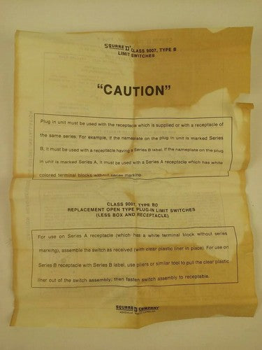 SQUARE D 31032-342-52 TOP ROLLER PLUNGER LIMIT SWITCH HEAD CLASS 9007  7