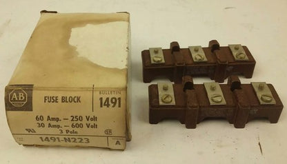 ALLEN BRADLEY 1491-N223 SER. A,FUSE BLOCK,60A, 600V,MISSING FUSE CLIPS,NEW OTHER0