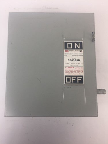 FPE H3632SN FUSIBLE SAFETY SWITCH 240VAC 250VDC 60AMP 15HP 3PH 3 POLE TYPE 10