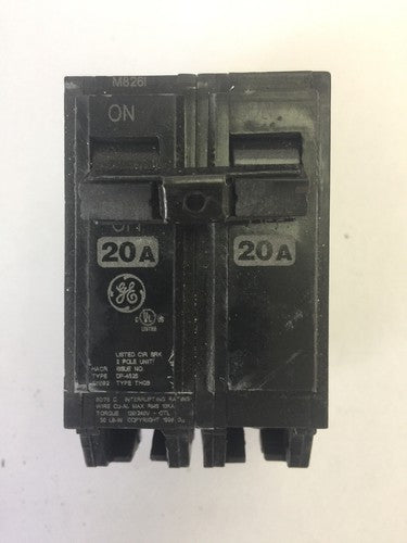 GE THQB2120 20 AMP 120/240 VAC 2 POLE BOLT ON CIRCUIT BREAKER0