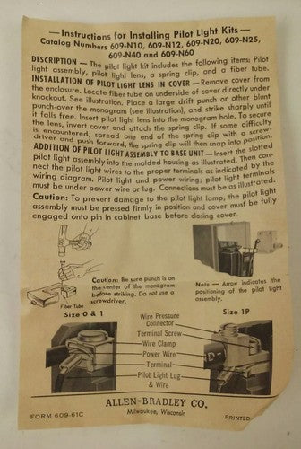 ALLEN BRADLEY 609-N10 SERIES E, PILOT LIGHT KIT, 120V, B2A(NE51H) LAMP6