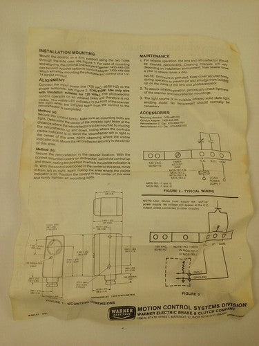 WARNER ELECTRIC MCS-161 PHOTOSCANNER PHOTOELECTRIC CONTROL 7120-448-0055