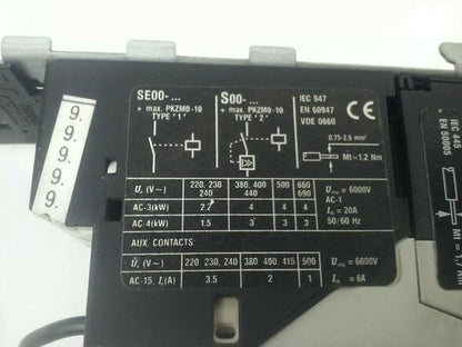 KLOCKNER MOELLER PKZM0-6,3 MOTOR STARTER W/ SE00-11-PKZ0, NHI11-PKZ0, 240V COIL2