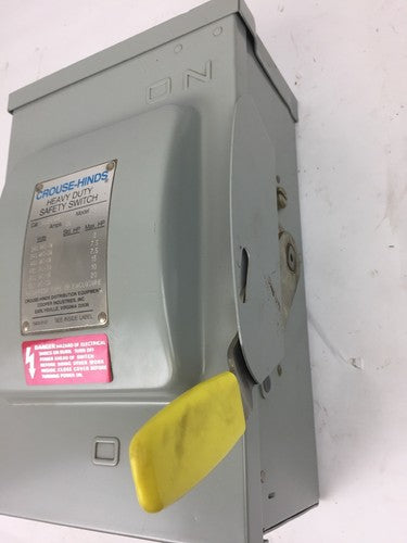 CROUSE-HINDS HU361AW HEAVY DUTY SAFETY SWITCH 30A 600VAC 3 POLES 4