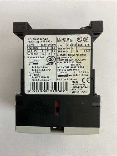 SIEMENS 3RT1316-1BB40 CONTACTOR 20A 600VAC 3PH 7.5HP1