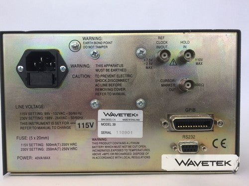 WAVETEK MODEL 39 30MS/S UNIVERSAL WAVEFORM GENERATOR 198-264VAC 250mA(T)250V HRC8