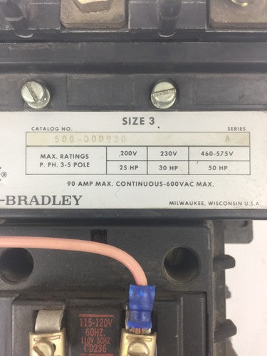 ALLEN BRADELY 500-DOD930 STARTER SIZE 3 600VAC 90A CD236 115-120V 60HZ 110V 50HZ1