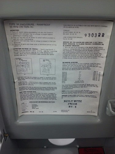 WESTINGHOUSE RHFN321 SAFETY SWITCH 30A, 240V, 3P FUSIBLE, TYPE 3R RAINPROOF, NEW4