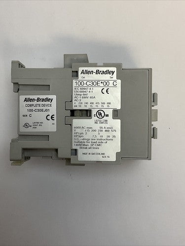 ALLEN BRADLEY 100-C30EJ01 CONTACTOR SER C 600VAC 55A 25HP 3PH COIL 24VDC2