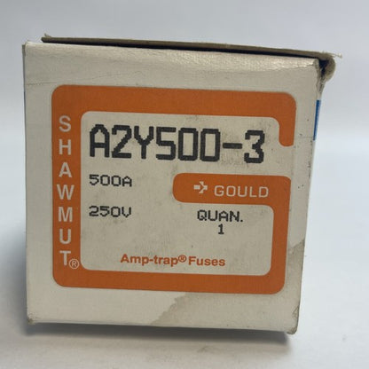 GOULD SHAWMUT A2Y500-3 AMP-TRAP FUSE 500AMP 250VAC 500VDC TYPE 31