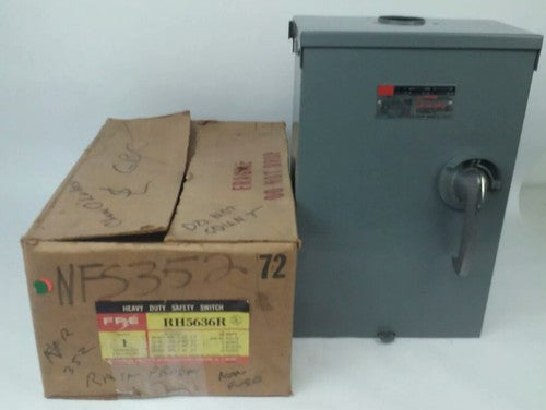 FPE RH5636R SAFETY SWITCH 3P, 60A, 600VAC, 3 WIRE, 3 BLADES, 50HP RAINPROOF0