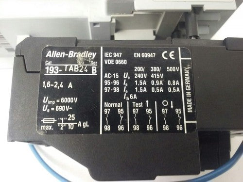 ALLEN BRADLEY 100-C09D*10 SER. A,CONTACTOR,3PH,600V,25A,24VDC COIL ,W/ 193-TAB242