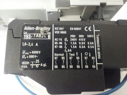 ALLEN BRADLEY 100-C09D*10 SER. A,CONTACTOR,3PH,600V,25A,24VDC COIL ,W/ 193-TAB242