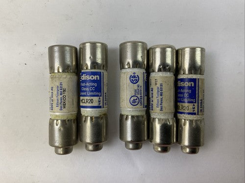 EDISON HCLR20 FAST-ACTING CURRENT LIMITING CLASS CC FUSE 20AMP 600VAC (LOT OF 5)0