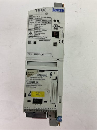 LENZE E82EV751-4C INVERTER OUTPUT 0-400/500VAC 2.4/1.9A 0.75kW/1HP D-318550