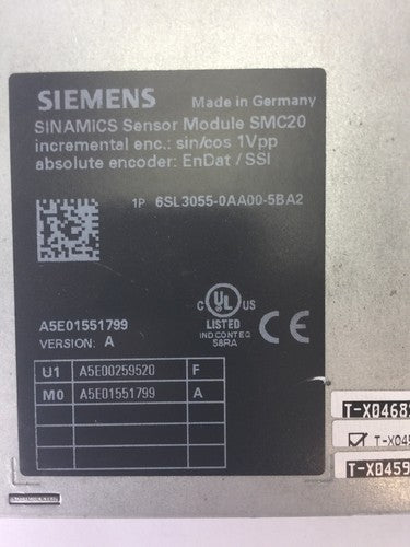 SIEMENS 6SL3055-0AA00-5BA2 SINAMICS SENSOR MODULE SMC20 X5201