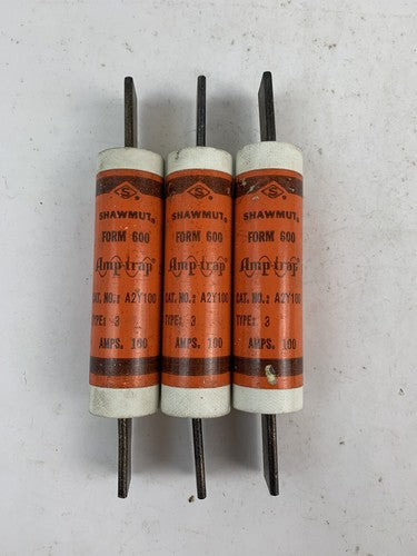 GOULD Shawmut Amp-trap Form 600 Type 3 A2Y100 100A 250V Fuse CHASE "Lot of 3"0