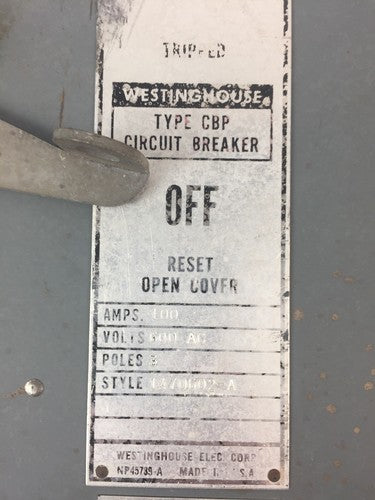 WESTINGHOUSE CBP 100A BUS PLUG 600VAC 3 POLE1