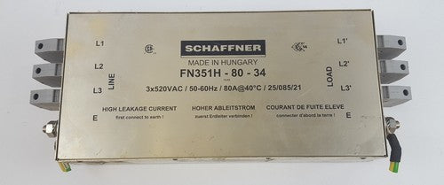 SCHAFFNER FN351H-80-34 POWER LINE FILTER 80 AMP 3X520/300 VAC0
