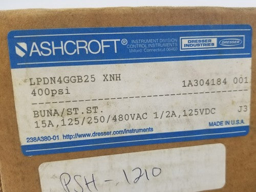 ASHCROFT LDDN4GGB25 XNH PRESSURE SWITCH RANGE: 30 PSID PROOF 2000 PSI1