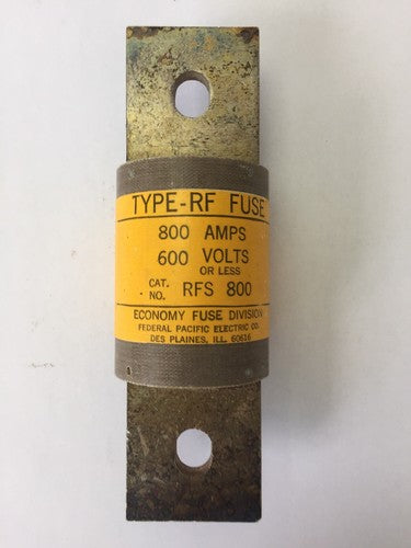 ECONOMY FUSE RFS 800 TYPE-RF FUSE 800 AMP 600 VOLTS FEDERAL PACIFIC ELECTRIC3