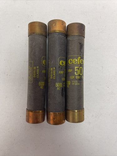 CEFCO 10KOTS50 10K ONE TIME FUSE 600VAC 50AMP CLASS H (LOT OF 3)3