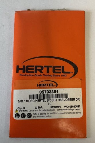 HERTEL 5/64 85703361 118DEG BRITE HIGH SPEED JOBBER DRILL BIT ***PACK OF 12***0