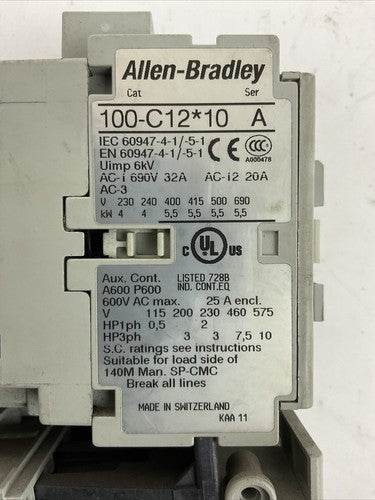 ALLEN BRADLEY STARTER (100-C12*10 SER A COIL 120V + 193-EECB SER C 1.0-5.0A)1