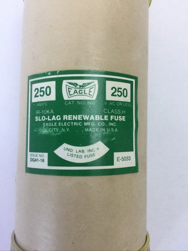 EAGLE 660 SLO-LAG RENEWABLE FUSE 250AMP 250VAC CLASS H IR-10KA3