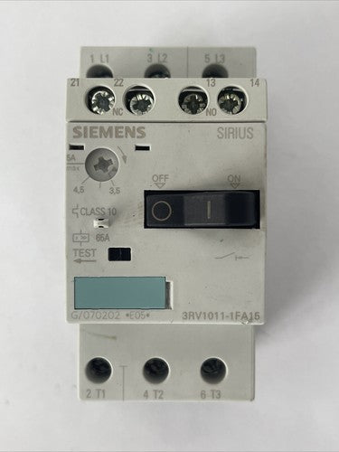 SIEMENS 3RV1011-1FA15 MOTOR PROTECTION CLASS 10 600VAC 5HP 65A TRIP 3.5-5A0