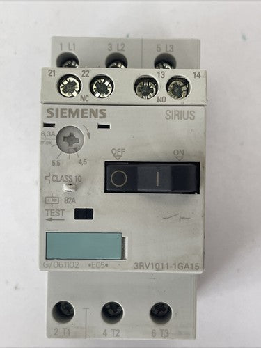 SIEMENS 3RV1011-1GA15 MOTOR PROTECTION CLASS 10 600VAC 5HP 82A TRIP 4.5-6.3A0