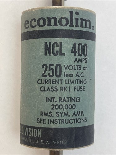 ECONOLIM NCLR400 CURRENT LIMITING CLASS RK1 FUSE 250VAC 400AMP1