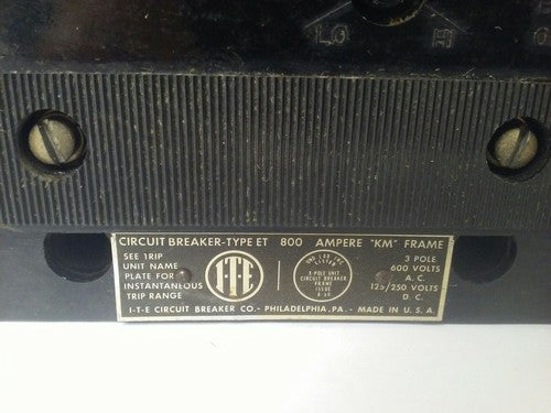 ITE CIRCUIT BREAKER FRAME KM3F800 3P 800A 600VAC 600A TRIP UNIT1