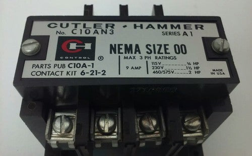 CUTLER HAMMER C10AN3A MAGNETIC CONTACTOR W/O INTERLOCK, 120V 60HZ COIL, C10AN32