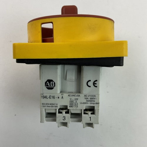 ALLEN BRADLEY 194L-E16-1752 LOAD SWITCH WITH HANDLE 600VAC 16A 3PH 7.5HP2