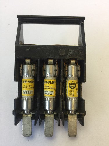 BUSSMAN OPM-CC FUSE BLOCK 30A 600V WITH LP-CC-20 LOW-PEAK FUSE 20A 600V6
