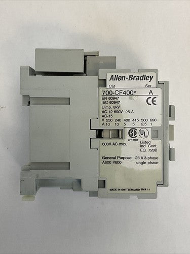 ALLEN BRADLEY 700-CF400* SER A CONTACTOR 600VAC 25A COIL 120V 60HZ 100-FSV1362