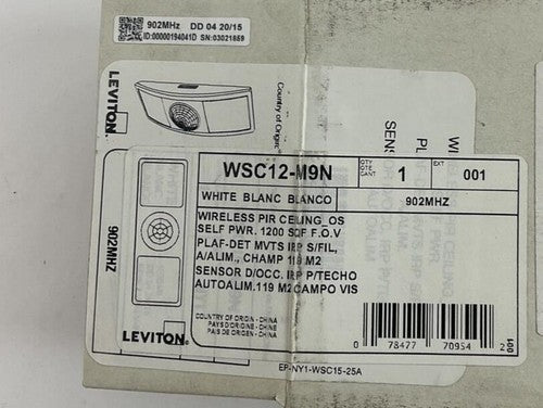 LEVITON WSC12-M9N SELF POWERED CEILING MOTION SENSOR WHITE 902MHZ1